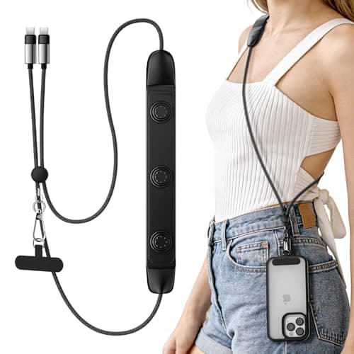 Magnpter Crossbody Phone Lanyard with 100W USB C Charger Cable, Black