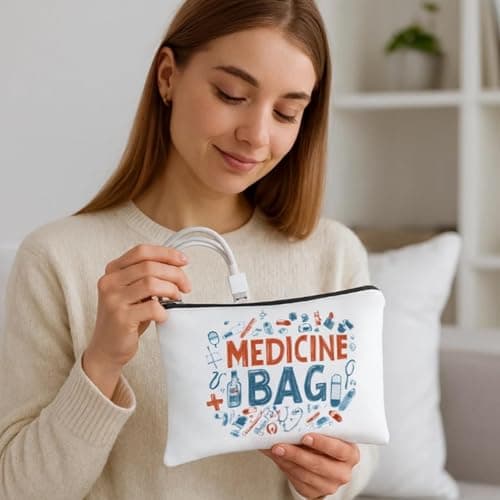 Travel Toiletry Bag, Compact White Zip Cosmetic Organiser Pouch, 1-Pack | Flat-Profile Design, Multicoloured Icon Print, Single Compartment, for Suitcases, Handbags and Bathroom Cabinets — view 2
