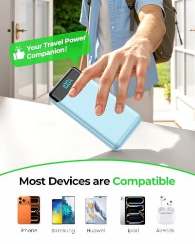 Power Bank 27000mAh,QC4.0 22.5W Fast Charging Portable Charger with Built-in 3 Cables, 4 Outputs & 3 Inputs Powerbank with LED Display for iPhone, Tablets and More Blue — view 6