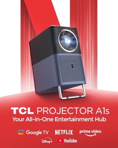 TCL A1s Smart Projector 4K Support, 16W Dolby Audio, Native 1080P, Google TV & Netflix Officially Licensed, WiFi and Bluetooth, Auto Focus Keystone, Movie Projector for Home Theater with Portable Case — view 2