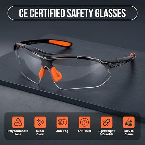 Wild Polar Safety Glasses - Black & Orange - Clear Lenses, Anti-Fog Eye Protection Goggles with Orange Nose and Ear Grips - Lightweight & Durable, Comfortable Fit for Work, Lab & DIY — view 4