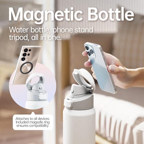 Magcheer 750ml Insulated Bottle with Magnetic Phone Holder（White） — view 3