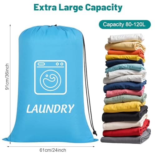 Dntorx 2 Pack Large Travel Laundry Bags 24 x 36 In, Drawstring, Blue + Grey — view 2