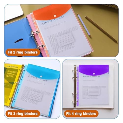 FITULABO 12 Pack Plastic Wallets A4 Punched Poly Pockets, Expanding Document Folders with Button & Label Pocket, Multicolour PVC File Sleeves for School, Home & Office — view 4