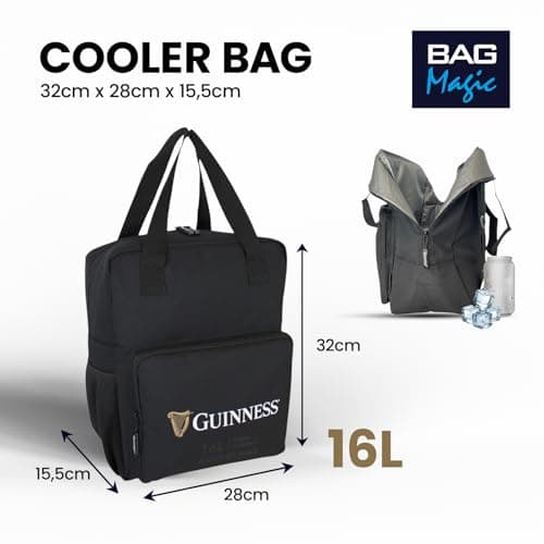 Guinness Cooler Bag 16L – Insulated Thermal Lunch Tote for Picnic, BBQ, Camping & Travel | Soft-Sided Ice Bag with Padded Handles | Black Travel Cooler for Men & Adults | Official Guinness Branding — view 5
