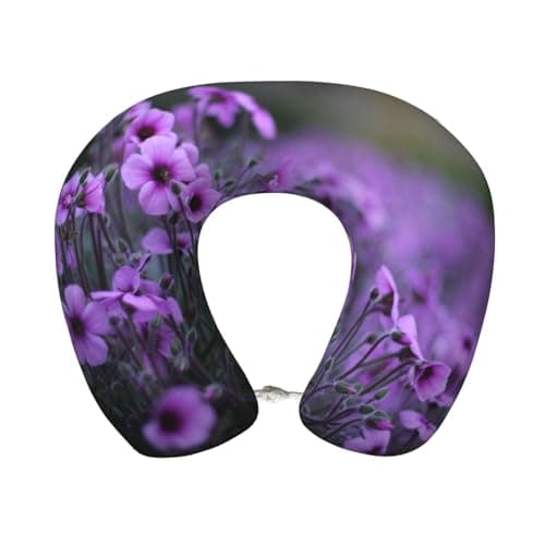AUGUSTRUSH Memory Foam Neck Pillow - Travel Pillow With Adjustable Clasp, Removable Washable Cover For Airplane Office Car, Ergonomic Support Comfortable U-Shaped Pillow, Lavender Bouquet Print