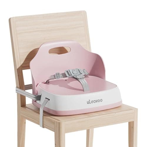 UBRAVOO Portable Booster Seat for Dining, Travel High Chair with 3-Point Harness and 2 Adjustable Straps, Washable Baby Food Chairs 6 Months Plus Sitting Up(Pink)