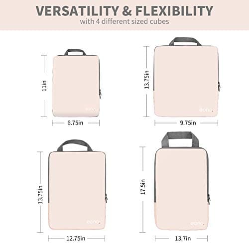 Eono Compression Packing Cubes, Luggage Organiser Set, Extensible Suitcase Organiser, Packing Organisers for Suitcases, Packing Cubes for Travel or Home Storage - White, 4 Set — view 2