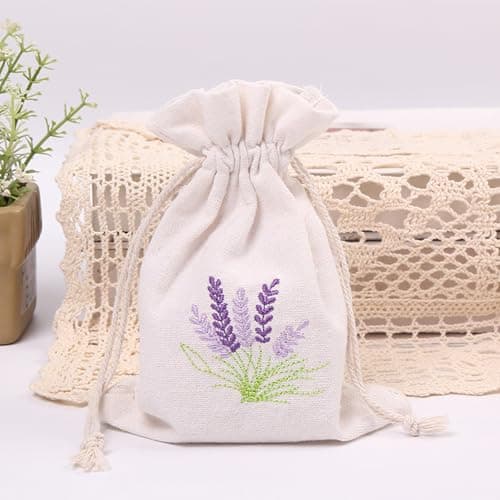 Lavender Bags - ShiningUU 5 Pcs White and Linen Drawstring Lavender Sachets Bags | Cotton Drawstring Fragrance Bag for Wardrobe, Drawer & Car Freshness — view 3