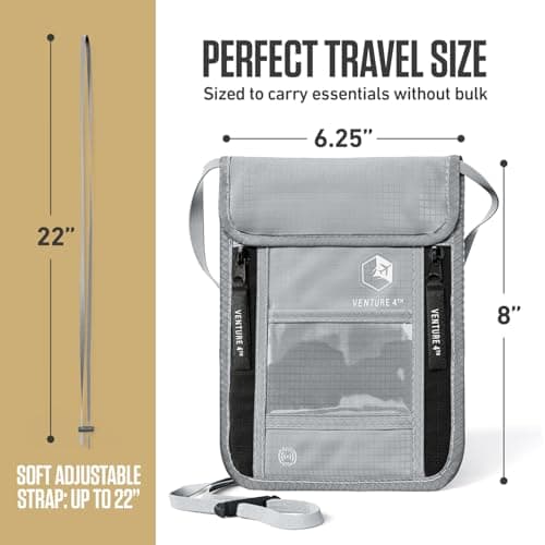 VENTURE 4TH Passport Holder Neck Pouch with RFID Blocking The # 1 Travel Wallet (Silver) — view 3