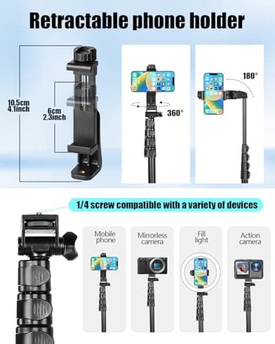 CAMBOFOTO 168 cm Camera Tripod for Travel with Phone Holder — view 5