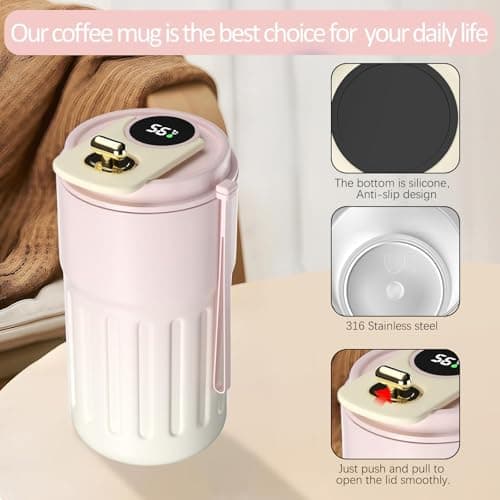 Homealexa Coffee Cup Travel Mugs, Vacuum Insulating Cup 316 Stainless Steel, LED Touch Screen Temperature Gauge, Smart Mug Sealing Bottle 410ml — view 5