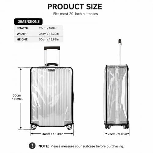Merzio Clear PVC Suitcase Cover Protectors Large 20 Inch Transparent Luggage Covers for Wheeled Suitcases Waterproof Reusable Travel Protector with Secure Hook and Loop Closure — view 2