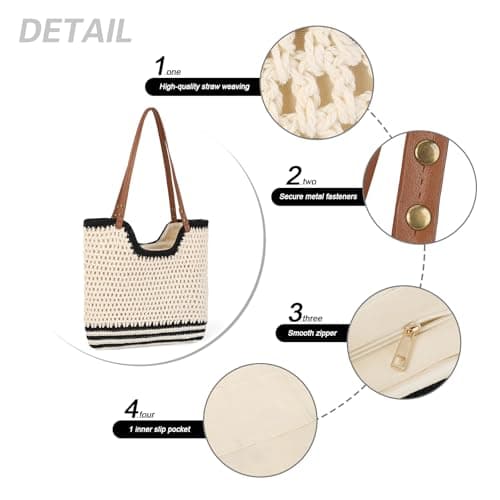 GLITZALL Beach Tote Bag for Women Cotton Rope Woven Shoulder Bag, Large Crochet Summer Handbag with with Faux PU Handles, Lightweight Travel Shopper Bag for Holiday Beach Shopping Everyday — view 5