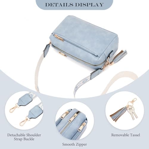 Roulens Small Crossbody Bag with 3 Zip Compartments,Vegan Leather Phone Bag for Women,Shoulder Bag with Adjustable and Removable Wide Strap — view 5
