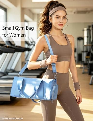 Small Gym Bag for Girls Kids,Sport Duffle Bag for Women Fitness Workout, Travel, Dance, Ballet, Swim with Shoes Compartment & Waterproof Pocket,Easy Carrying Pu Leather Handle (Sky Blue,16"-Small) — view 5