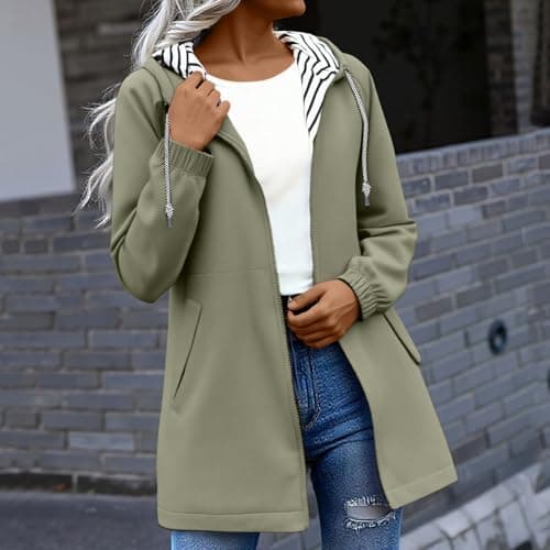Women's Rain Jacket Lightweight Hooded Long Rain Coat Full Zipper Waterproof Jacket Ladies Packable Functional Jacket Windbreaker Breathable Active Outdoor Coats — view 2