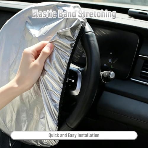 2Pcs Car Steering Wheel Sunshade, Heat Resistant Steering Wheel Cover, Protective Sun Shade Automotive Accessories for Vehicle Travel Hot Weather Truck Outdoor Parking — view 5