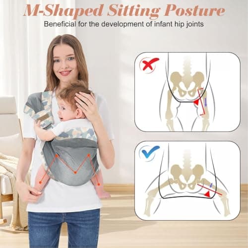 AUYAO Baby Sling Carrier Portable Toddler Sling Thick Shoulder Strap 3D Mesh Wrap Sling Wrap Baby Carrier Adjustable Baby Hip Sling Carrier for Newborn Up to 0-36 Month(Camouflage Pattern) — view 4