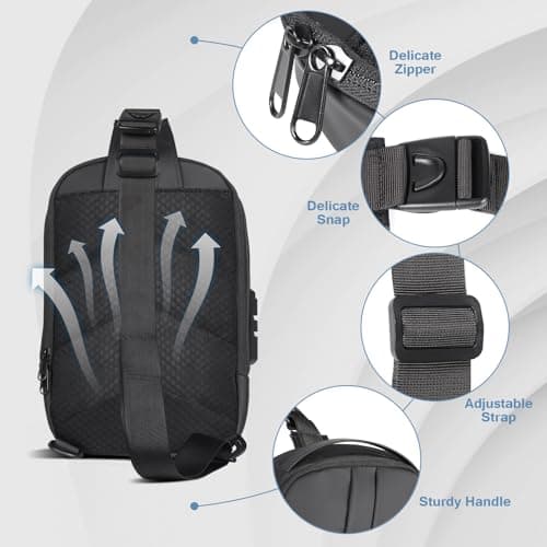 Geestock Anti-Theft Men’s Sling Bag with Password Lock, Waterproof Crossbody Backpack with USB Charging Port, PU Leather Chest Bag for Commute, Travel & Casual Use (Black) — view 5