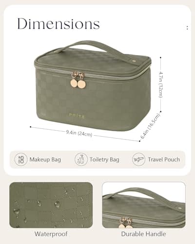 Prite Makeup Bag Toiletry Case for Women with Brush Holder, Green, Standard — view 5