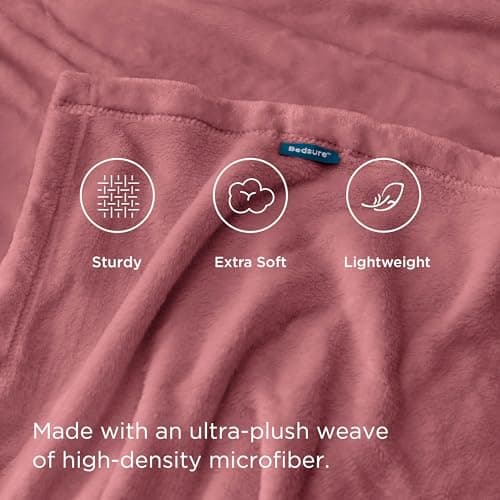 Bedsure Fleece Throw Blanket for Bed - Flannel, Dusty Rose, 150x200 cm — view 3