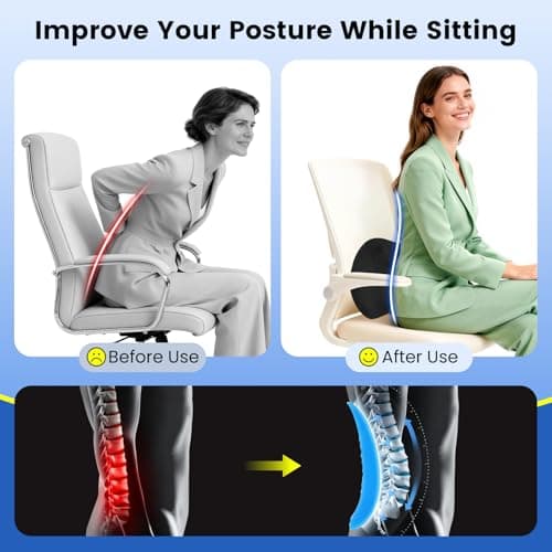 QUTOOL Lumbar Support Cushion – Memory Foam Back Support Cushion with Breathable Mesh Cover & Adjustable Strap, Lumbar Support Pillow for Office Chair, Car & Gaming Chair — view 5