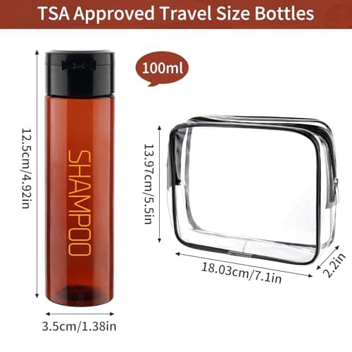 Decorniqu Travel Bottles for Toiletries 5 Pack 100ml Pre-Printed Wide Mouth Travel Size Toiletries Leak Proof Travel Shampoo Bottles TSA Approved Squeeze Bottles for Lotion Toothpaste Cream(Brown) — view 2