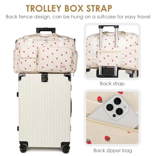 Womens Gym Sports Bag, Travel Duffle Bag Womens, Weekend Travel Bags with Shoes Compartment and Dry Wet Separation, 20-35L (Beige) — view 5