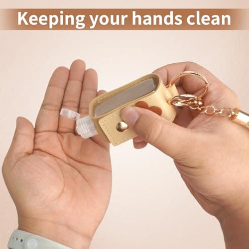 WATUNID 4Pcs PU Leather Hand Sanitizer Key Holder, Refillable 1oz Bottles — view 5