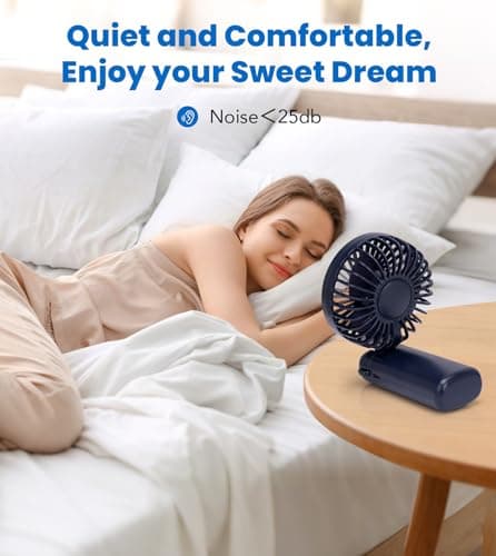Handheld Fan, 19H Portable USB Hand Held Fans Rechargeable with 5 Speeds, Power Display, Battery Operated Desk Fan, Small Personal Fan with Base, Hanging Rope, Suit for Home Office Travel Essentials — view 4