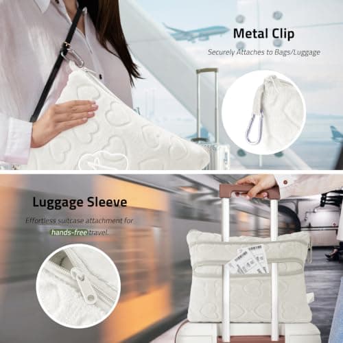 ENZOLVE Travel Blanket, Airplane Blanket, Ultra-Soft, Warm & Lightweight, 65x40 in, Outdoor Blanket Essentials for Women, Men & Kids, Included Eye Mask, Luggage Sleeve & Backpack Clip Heart Cream — view 4