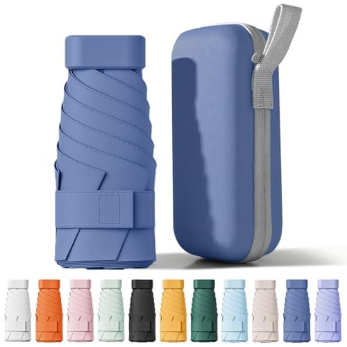 FWHFNB Travel Umbrella, Travel Mini Umbrella, Pocket Umbrella, UV Umbrella, UPF 50+, Portable Lightweight Compact, with Storage Box, for Men and Women (Blue)