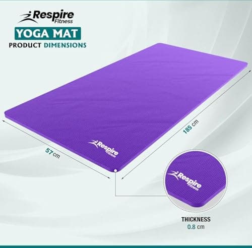 Respire Fitness Yoga Mat for Men and Women, 185 x 57 cm, Thick Cushion with Smooth and Ribbed Surfaces, Non-Slip Sweat Resistant Material for Pilates, Stretching, Fitness, and Meditation (Purple) — view 3