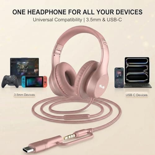 Zollexa Wired Over-Ear Headphones, Mic, 3.5mm Jack, USB-C Adapter, Gold — view 5