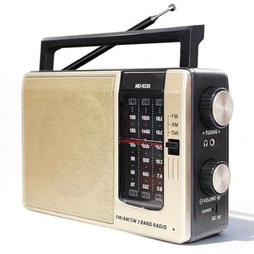 Portable Radio FM AM, Radio Battery Operated & AC Power, Suitcase Radio for Seniors, Medium Wave Radio, Small Radio with Speaker, Simple Senior Radio, Portable Radio for Kitchen & Bedroom