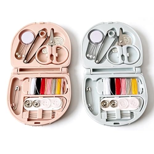 2 PCS Mini Travel Sewing Kit, Portable Emergency Pocket Sewing Kit with Needles, Threads, Scissors, Buttons, Tweezers, Needle Threader, Compact DIY Repair Set for Clothes, Accessories, Beginners,