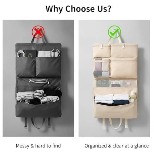 Hanging Organiser with Large Packing Cubes, Wardrobe Storage Organiser for Luggage Bags and Travel Organisation, Seven-in-One Storage Solution with Multiple Compartments and Durable Construction — view 5