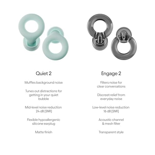 Loop Earplugs Everyday Bundle (2-Pack) – Quiet 2 + Engage 2 | Reusable Ear Plugs for Sleep, Focus, Noise Sensitivity, Socializing & More | 24 dB/16 dB Noise Reduction — view 5