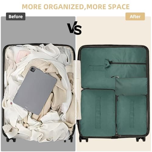 5 Set Compression Packing Cubes for Suitcases, Travel Organiser for Carry on Hand Luggage Newest Double Sided Expandable Packing Bags with Shoes Bag (Blackish Green) — view 6