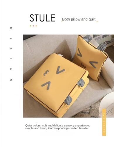 Travel Blanket And Pillow Set, Soft 2 In 1 Airplane Throw Pillow With Polyester Fiber Fill, Compact Cushion Blanket For Car, Office, Home, And Sofa Decor，Yellow — view 3