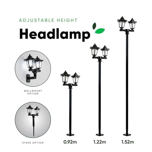 Gardenwize 3-in-1 Solar Powered Double Headlamp – Wall, Stake, or Floor Mount Outdoor Light, Eco-Friendly Solar Garden Lights with Bright LEDs, 1.5m Tall — view 2