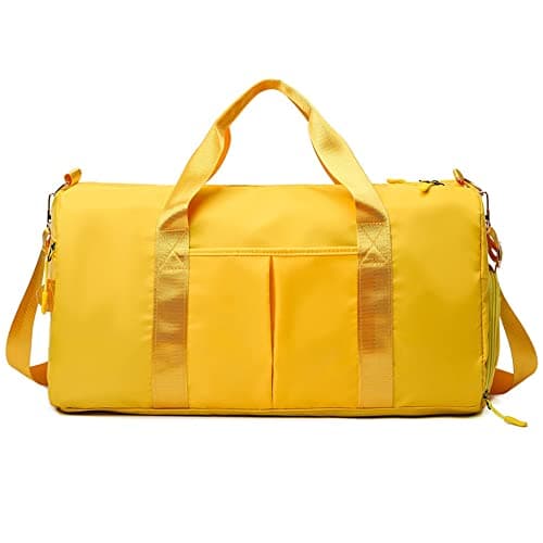 Hixingo Gym Bag with Shoe Compartment Travel Duffle Bag for Men and Women 45L Waterproof Light Weight Sports Bags for Weekender Swimming Football Basketball (45L,Yellow)