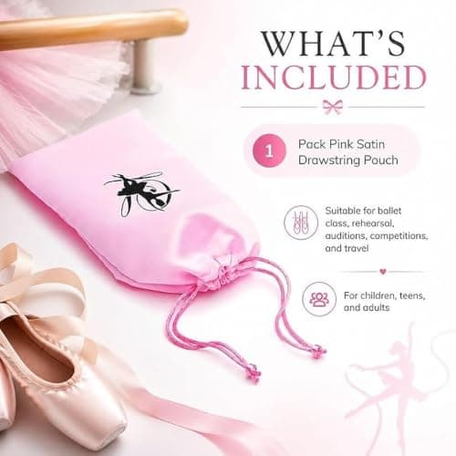 Pink Satin Pointe Shoe Drawstring Pouch, 27 x 13.5 cm, Ballet Slippers Bag — view 4