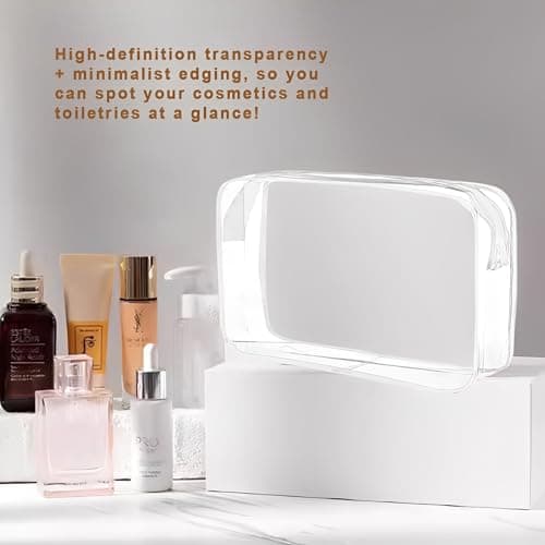 2 Pcs Clear Toiletry Bag, White Clear Wash Bags for Toiletries, PVC Waterproof Transparent Makeup Bags for Travel, Portable Transparent Cosmetic Bag for Men Women Luggage (Medium,Large) — view 3