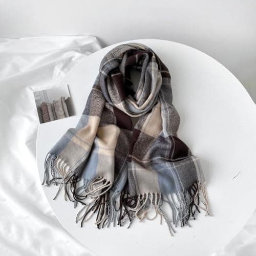 Women's Imitation Cashmere Plaid Scarf, Oversized Fringed Winter Shawl — view 5