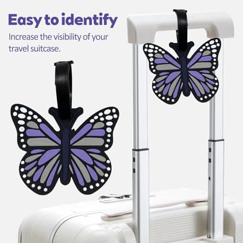 Gdrghe 2Pack Cute Butterfly Silicone Luggage Tags Easy Identification Suitcase Tags with Name Card Holder for Travel Accessories Handbag Backpacks — view 4