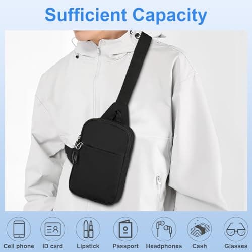 HOTUT Small Sling Bag,Waterproof Chest Bag for Men and Women,Mini Crossbody Shoulder Backpack with Zipper and Adjustable Strap for Travel,Hiking,Cycling,Camping,Outdoor Sports(Black) — view 6