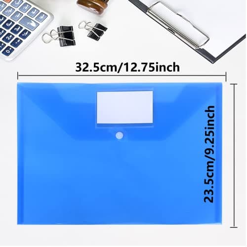 Plastic Wallets - 12 Pack A4 Folders Waterproof Plastic Wallets Document Folder Files Popper Wallets with Snap Button and Label for Home, Office, School and Travel — view 2