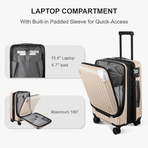 LEVEL8 Cabin Suitcase 20-Inch,Expandable 4 Wheel Luggage Suitcase, ABS+PC Hardshell Spinner Carry-on Trolley for Luggage with Double TSA Locks, Champagne — view 3